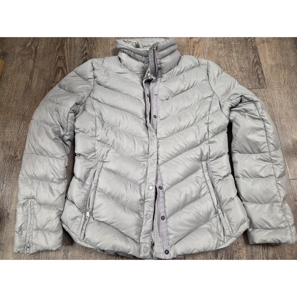 Gap Women's Small Gray down-filled full zip + snap mock-neck puffer jacket - Picture 1 of 5